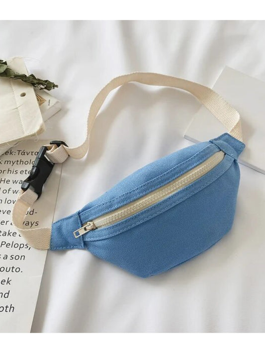 blue canvas fanny pack