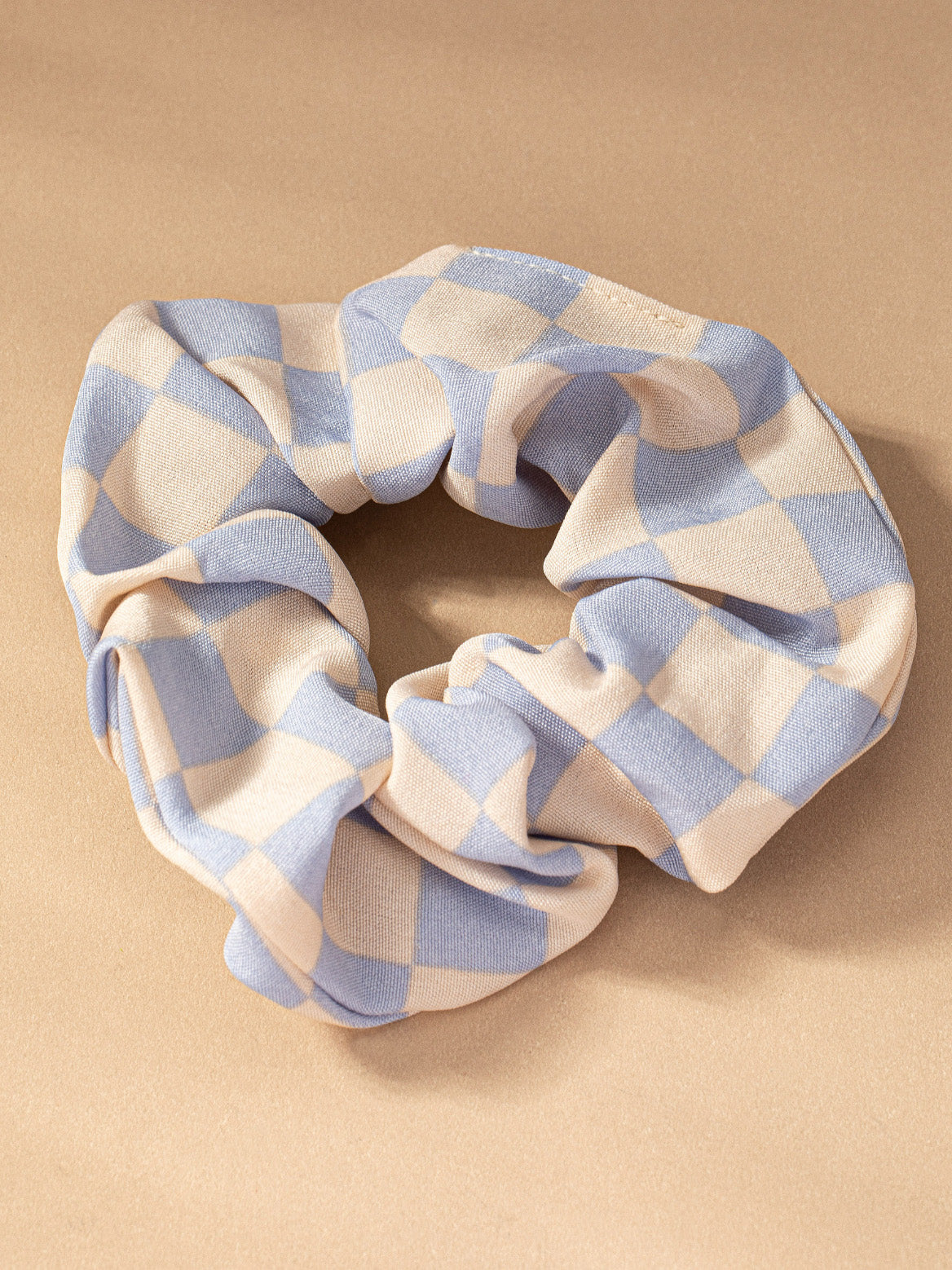 blue checkered scrunchie