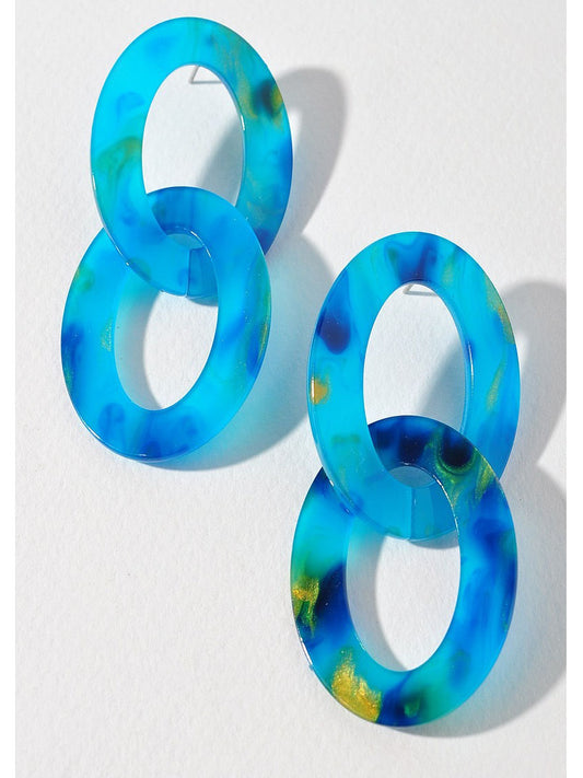Blue Oval Link Earrings