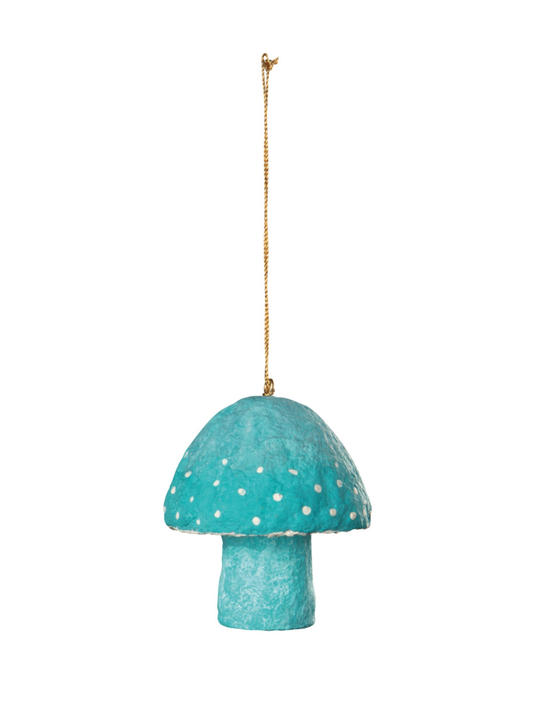 blue oyster paper mache ushroom ornament