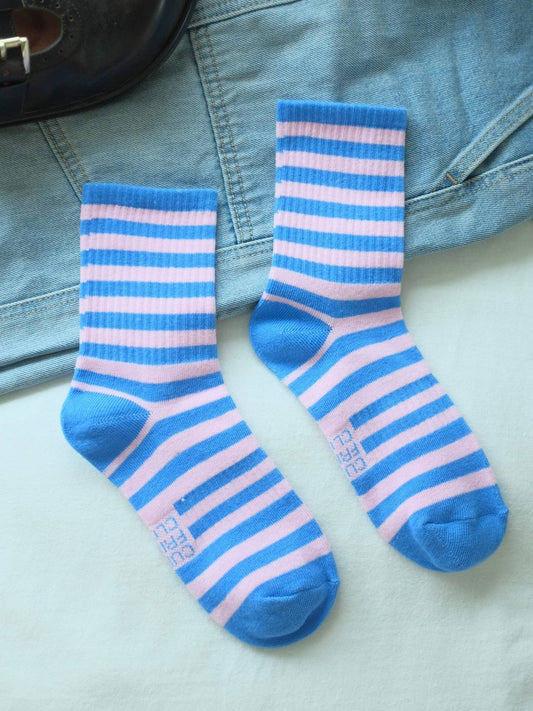 Blue & Pink Retro Ribbed Socks