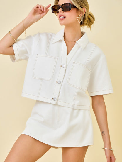White Denim Boxy Top/Jacket