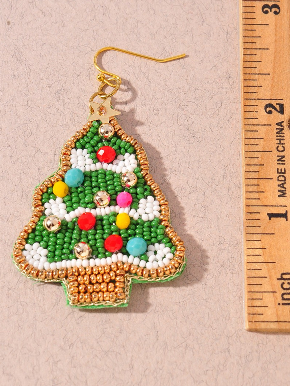 bright holiday tree beaded dangly earrings