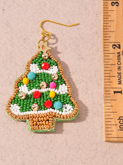 bright holiday tree beaded dangly earrings