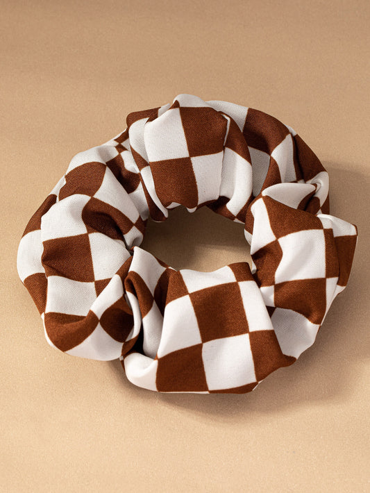 brown checkered scrunchie