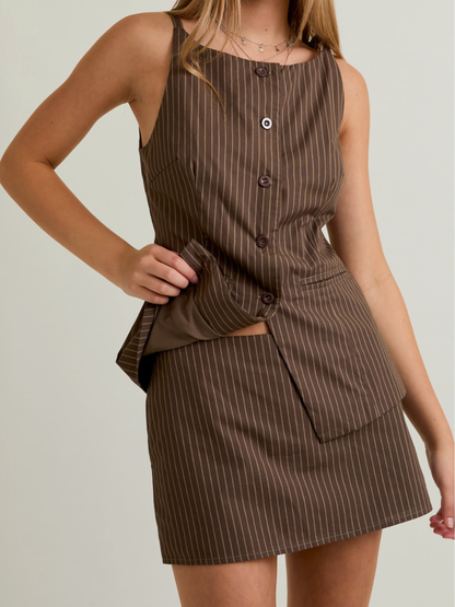 brown stripe top and skort set