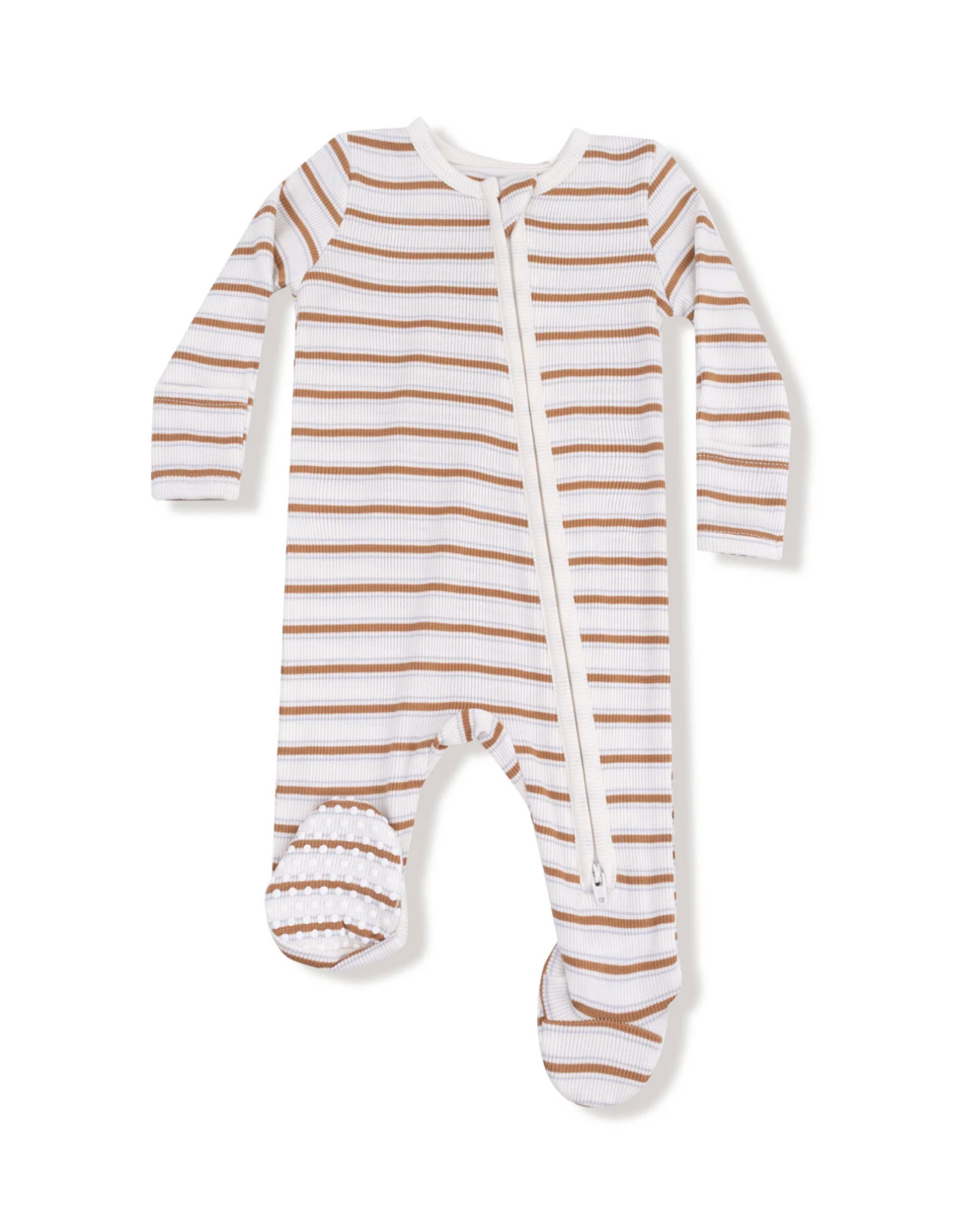 brown vintage stripe zipper footie