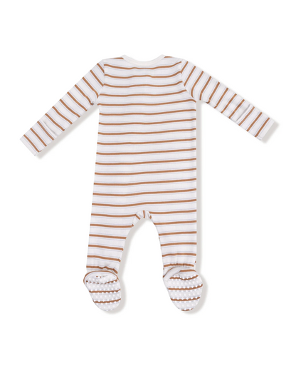 brown vintage stripe zipper footie