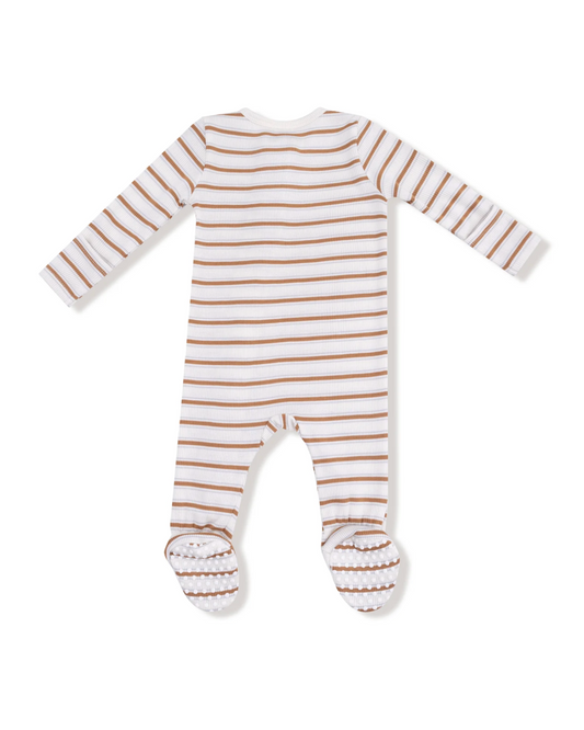 brown vintage stripe zipper footie