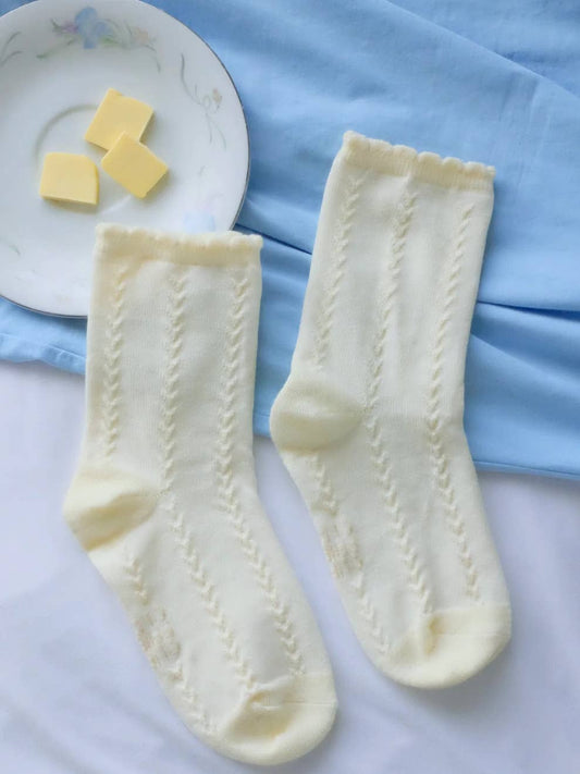 Butter Yellow Textured Ruffle Socks