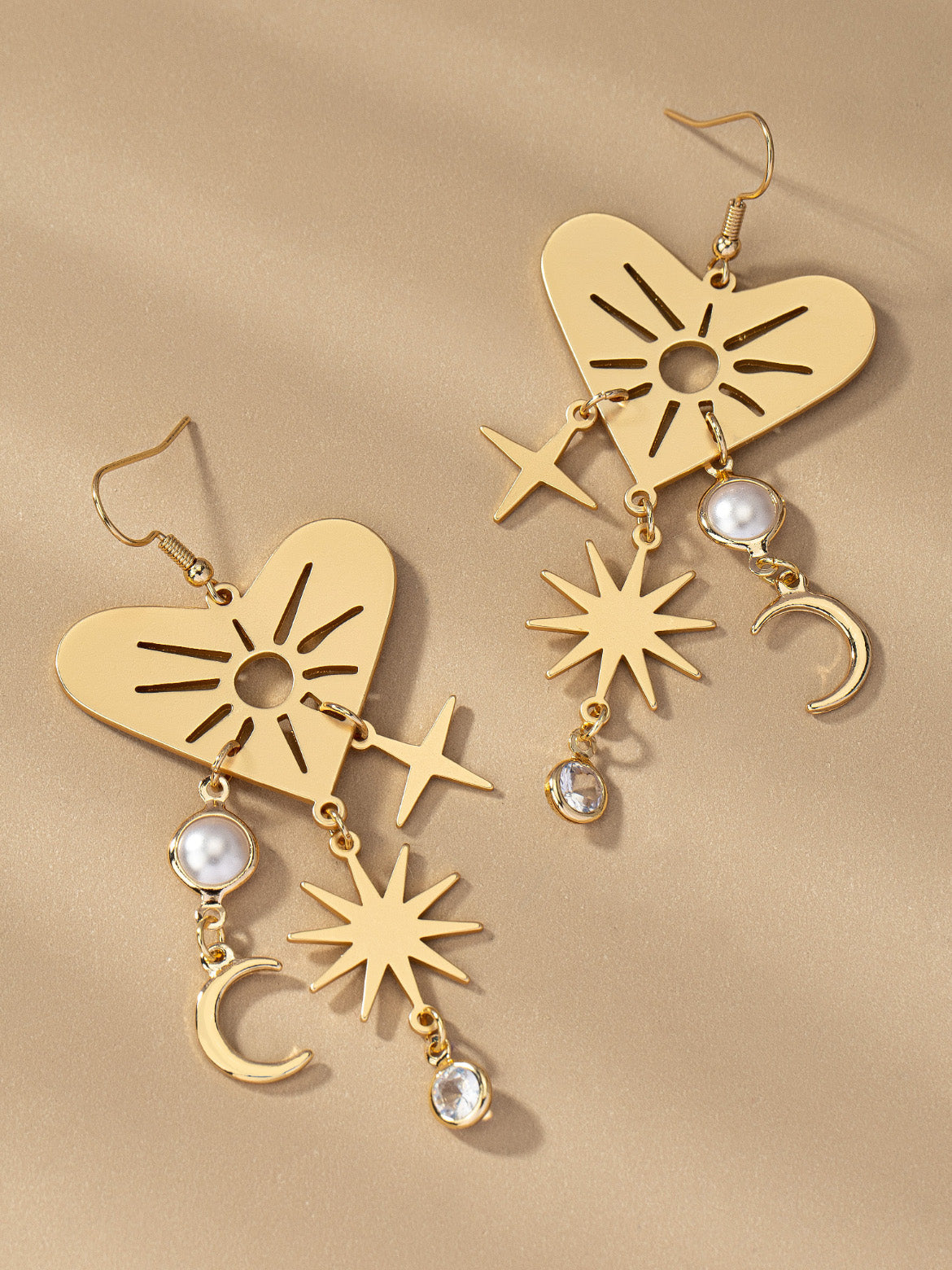 celestial heart dangly earrings