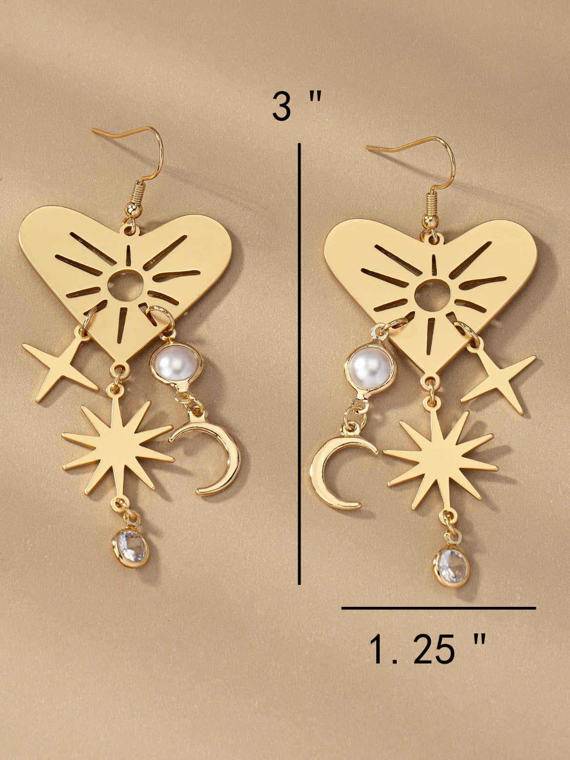 celestial heart dangly earrings