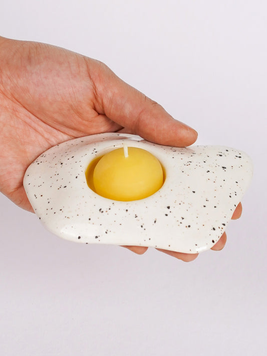 ceramic salt + pepper egg candle holder