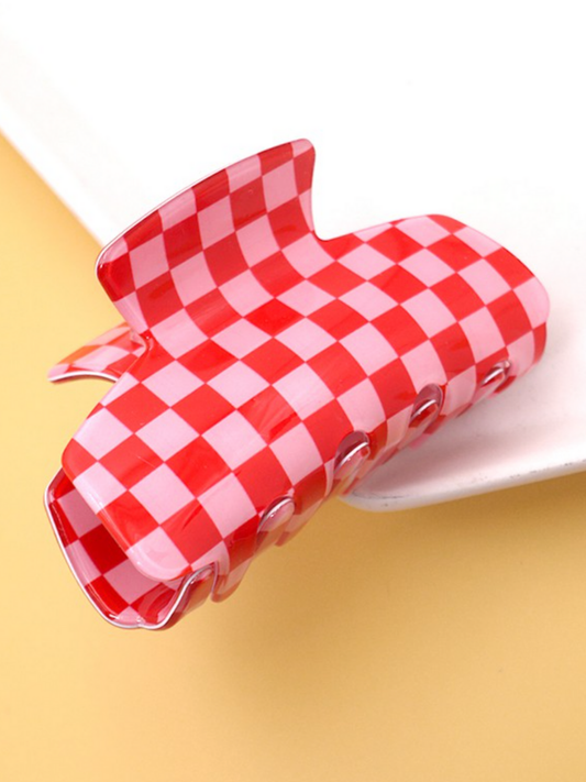 checkered love hair claw clip