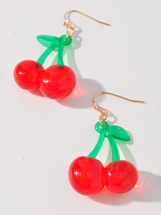 cherry acetate dangly earrings