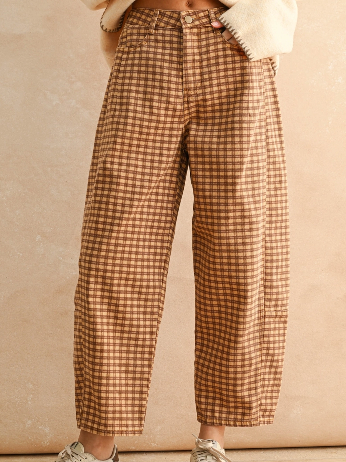 Chestnut Check Barrel Jeans