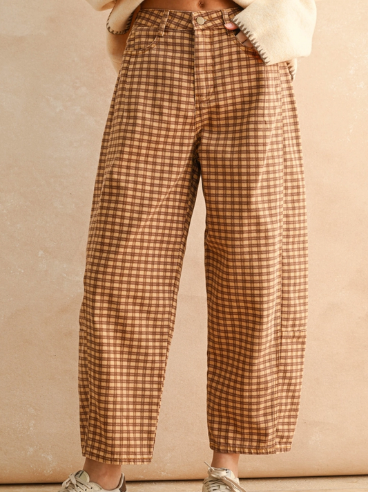 Chestnut Check Barrel Jeans