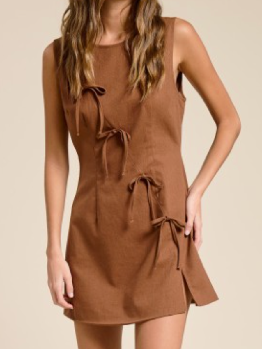 chestnut tie mini dress