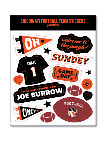 Cincinnati Football Team Sticker Sheet