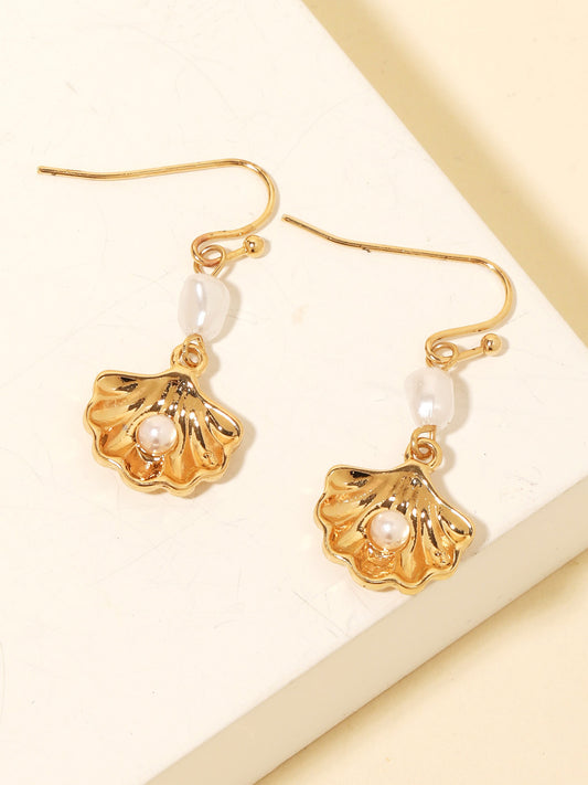 clamshell + pearl drop earrings