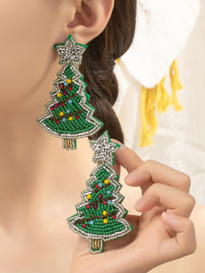 classic holiday tree beaded earrings