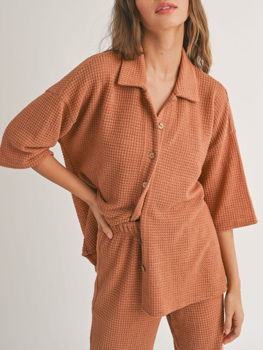 clay waffle button down