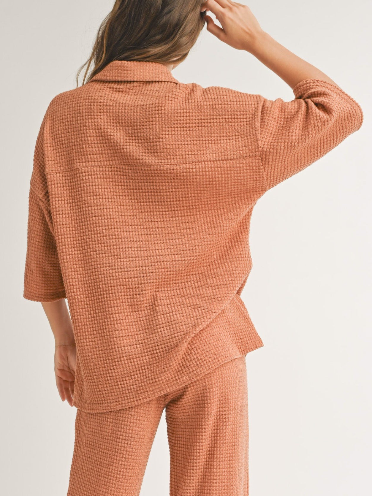 clay waffle button down
