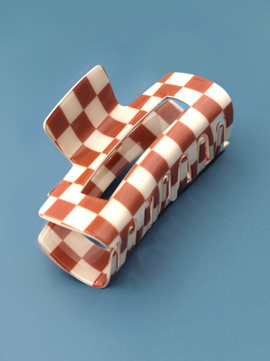 cocoa checkered hair claw clip