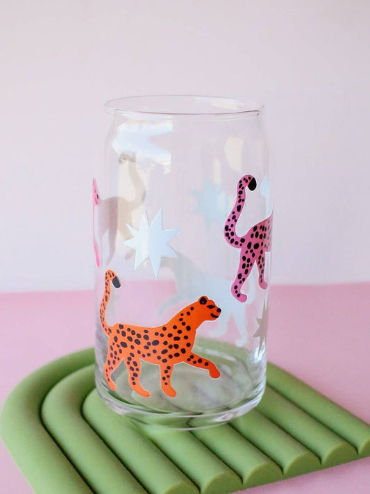 Colorful Cheetah Glass Cup