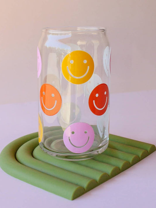 Colorful Happy Face Glass Cup