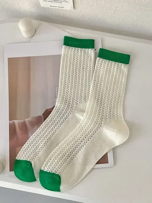 Cream + Green Summer Socks