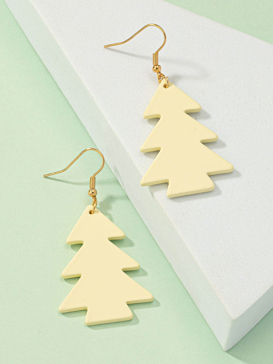 cream holiday tree dangly earrings