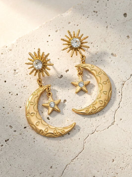gold crescent drop earrings