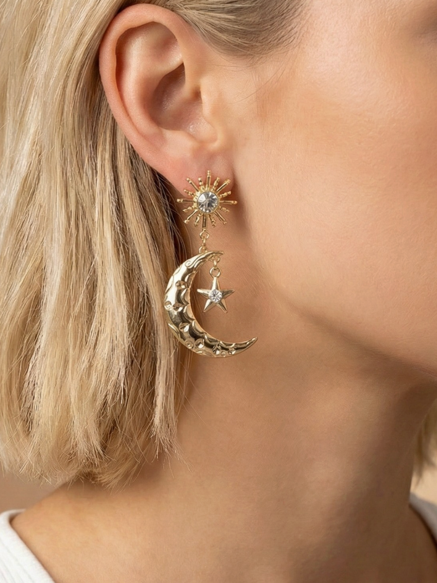 gold crescent drop earrings
