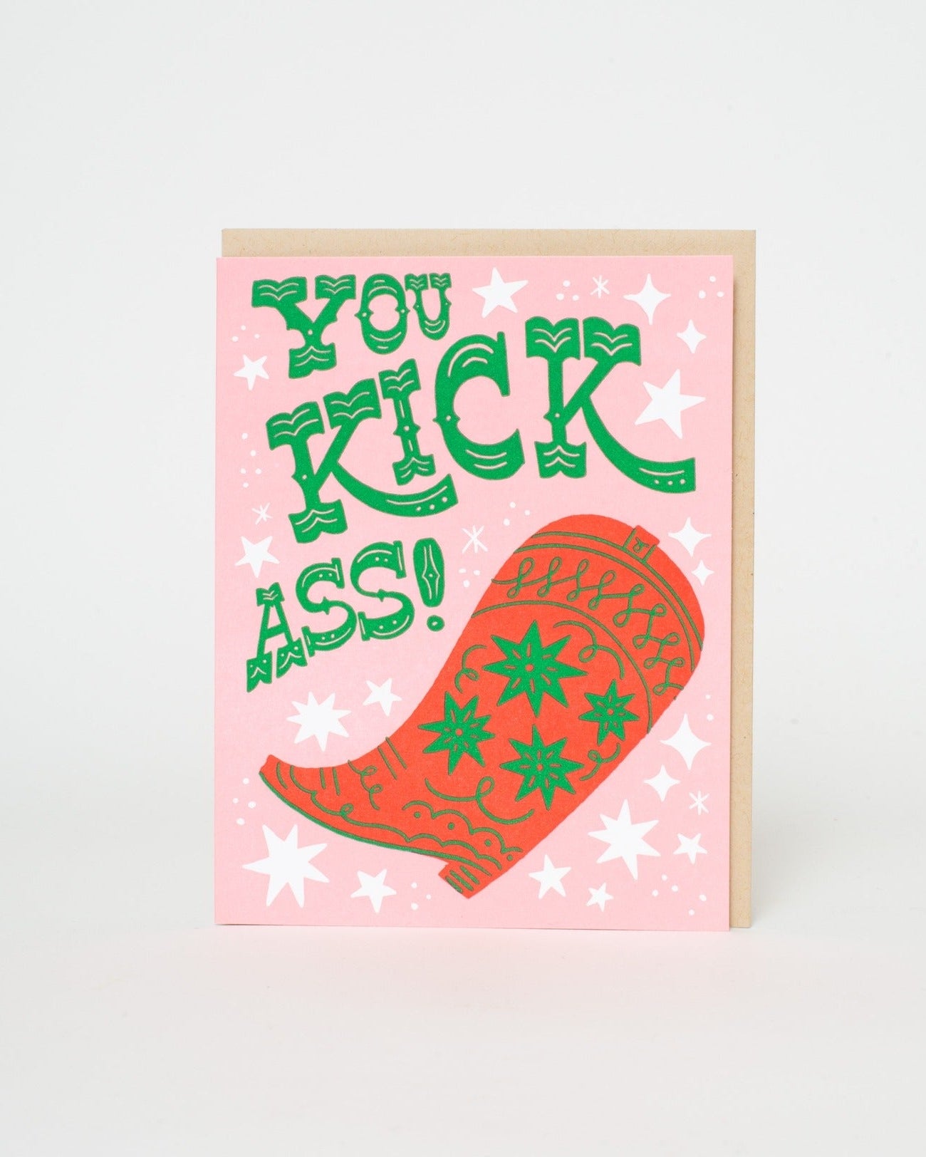 Kick Ass Cowboy Boot Letterpress Greeting Card