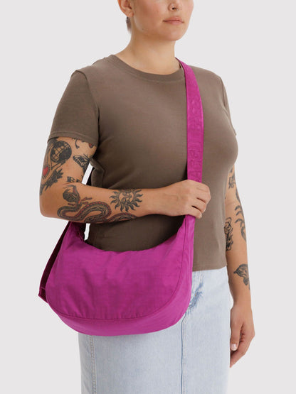Deep Fuchsia Medium Nylon Crescent Bag