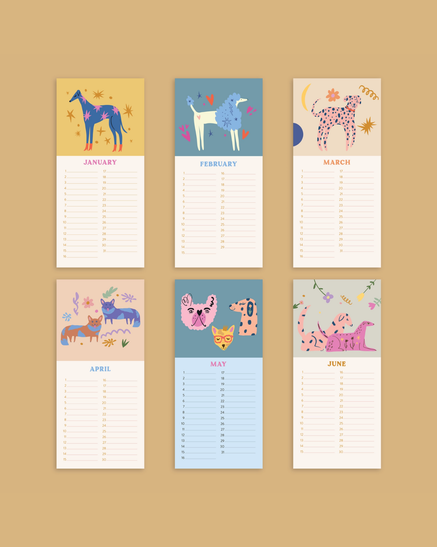 dogs + doodles undated birthday calendar