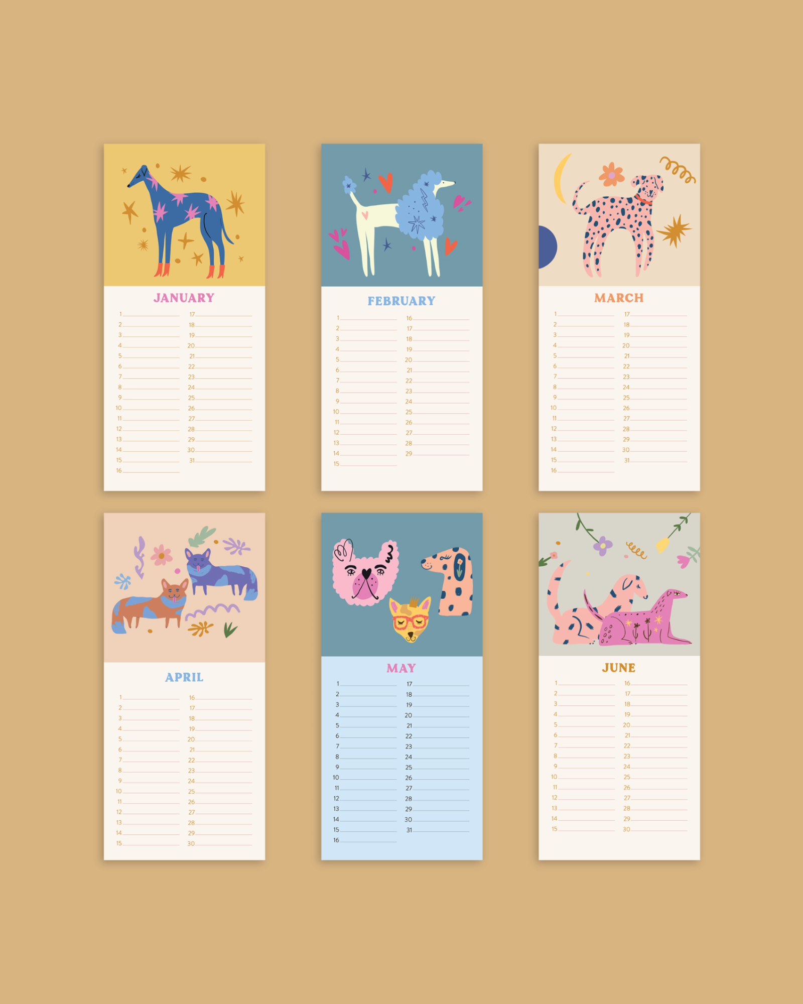 dogs + doodles undated birthday calendar