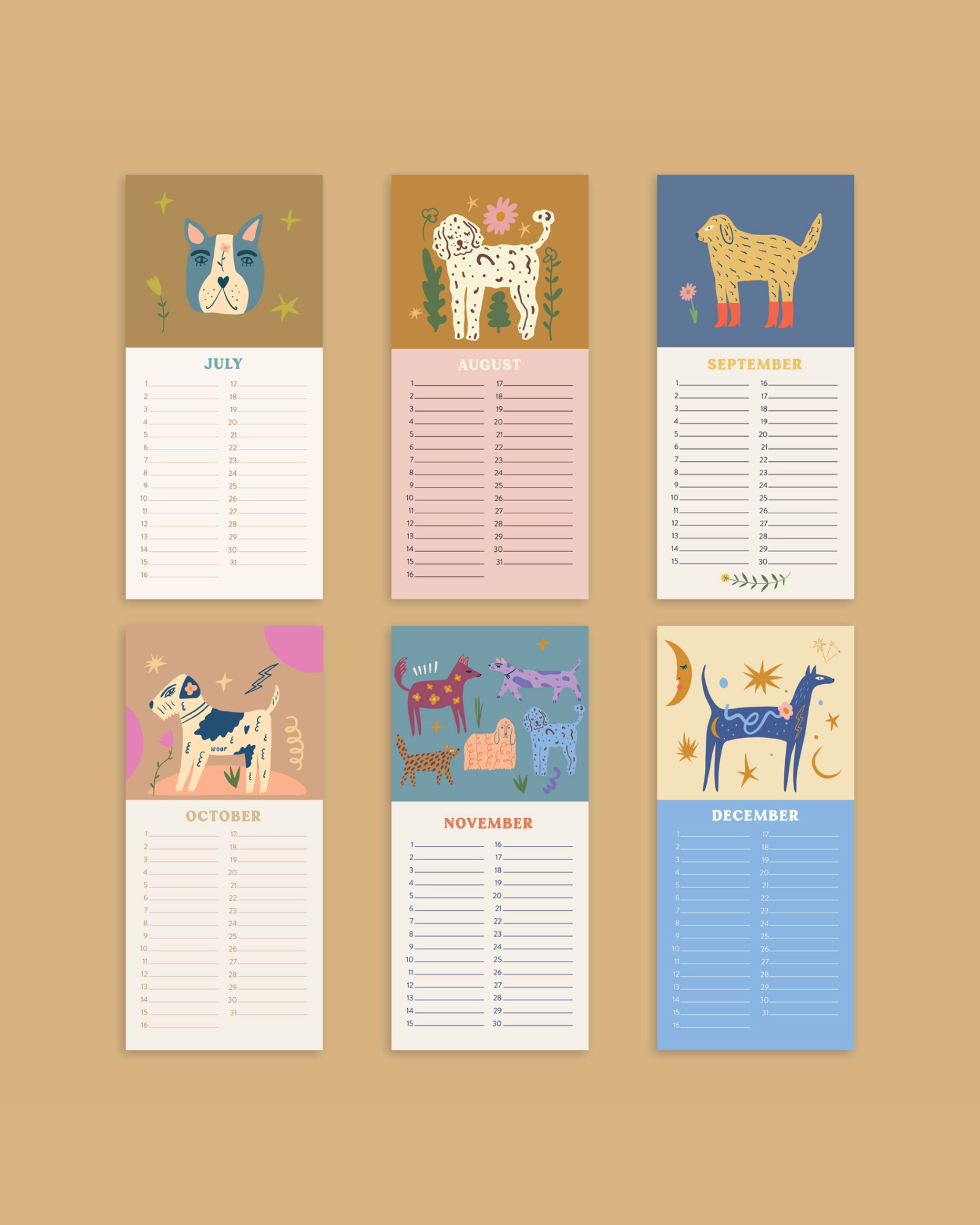 dogs + doodles undated birthday calendar