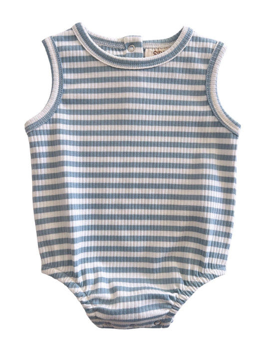 dusty blue striped onesie