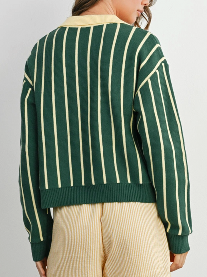 evergreen striped polo sweater