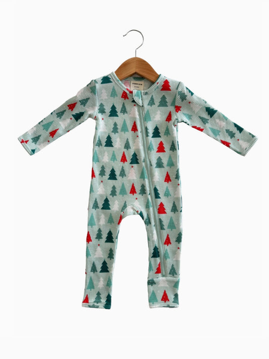 festive firs waffle zip romper