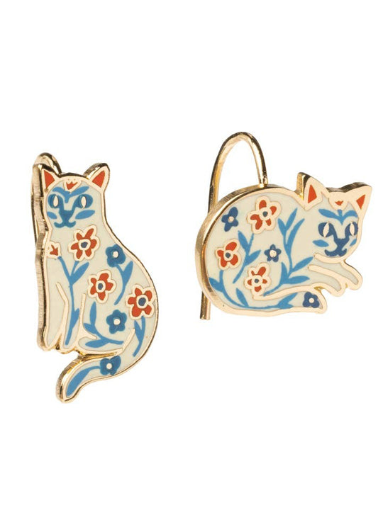 Floral Cat Drop Earrings