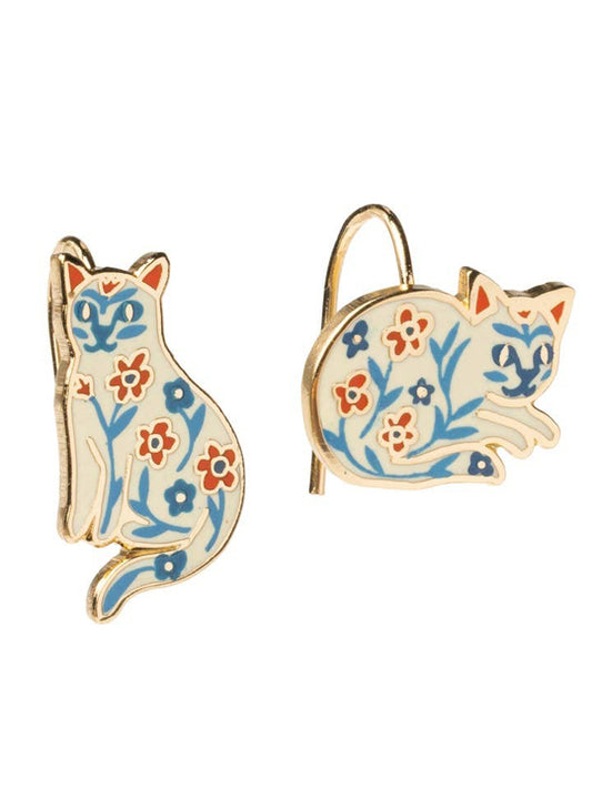 Floral Cat Drop Earrings