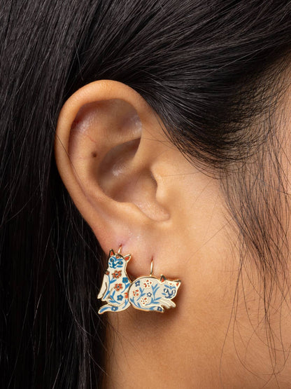 Floral Cat Drop Earrings