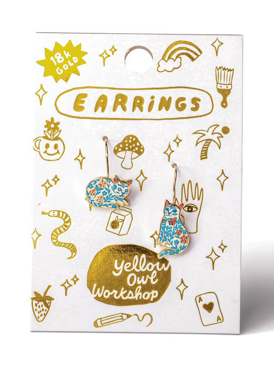 Floral Cat Drop Earrings