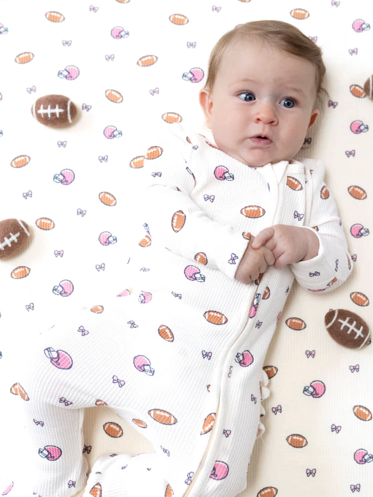 football bows zipper romper