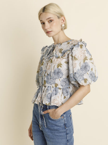 French Floral Tie Blouse