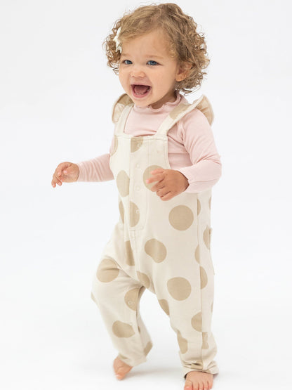 Beige Dot Ruffle Overalls