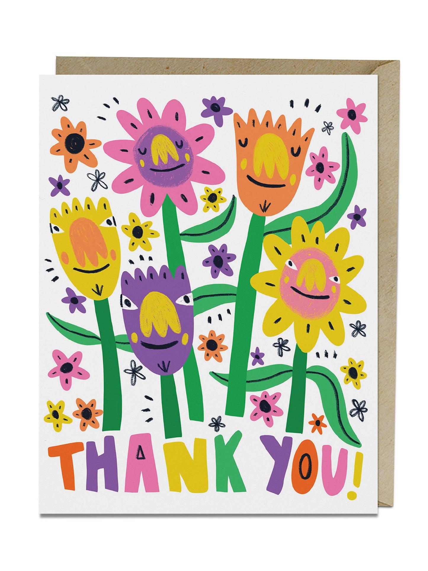 funky flowers thank you card